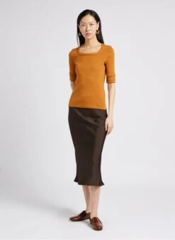 Soeur PAQUITA - Tee-shirt Col Carré En Coton | Marron -Soeur 4009739 2