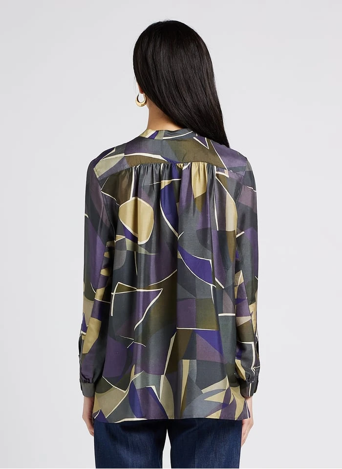 Soeur LAURE - Chemise Col Rond Montant Imprimé Fleurs En Soie | Gris 2 Soeur LAURE - Chemise Col Rond Montant Imprimé Fleurs En Soie | Gris – Image 2