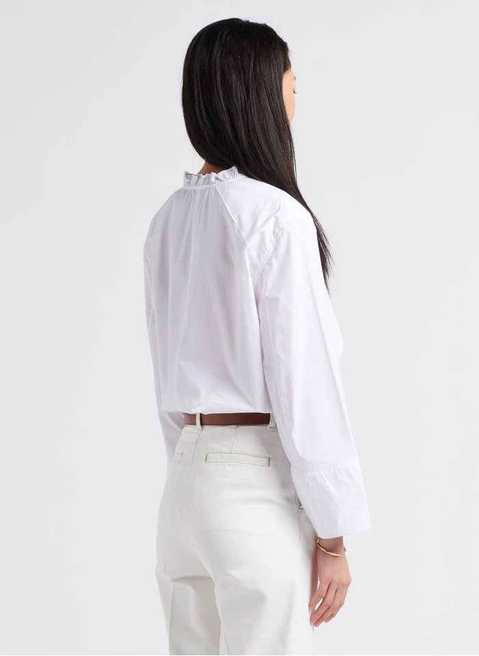 Soeur THEMA - Blouse Col Mao à Volants En Coton | Blanc 2 Soeur THEMA - Blouse Col Mao à Volants En Coton | Blanc – Image 2