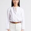 Soeur THEMA - Blouse Col Mao à Volants En Coton | Blanc