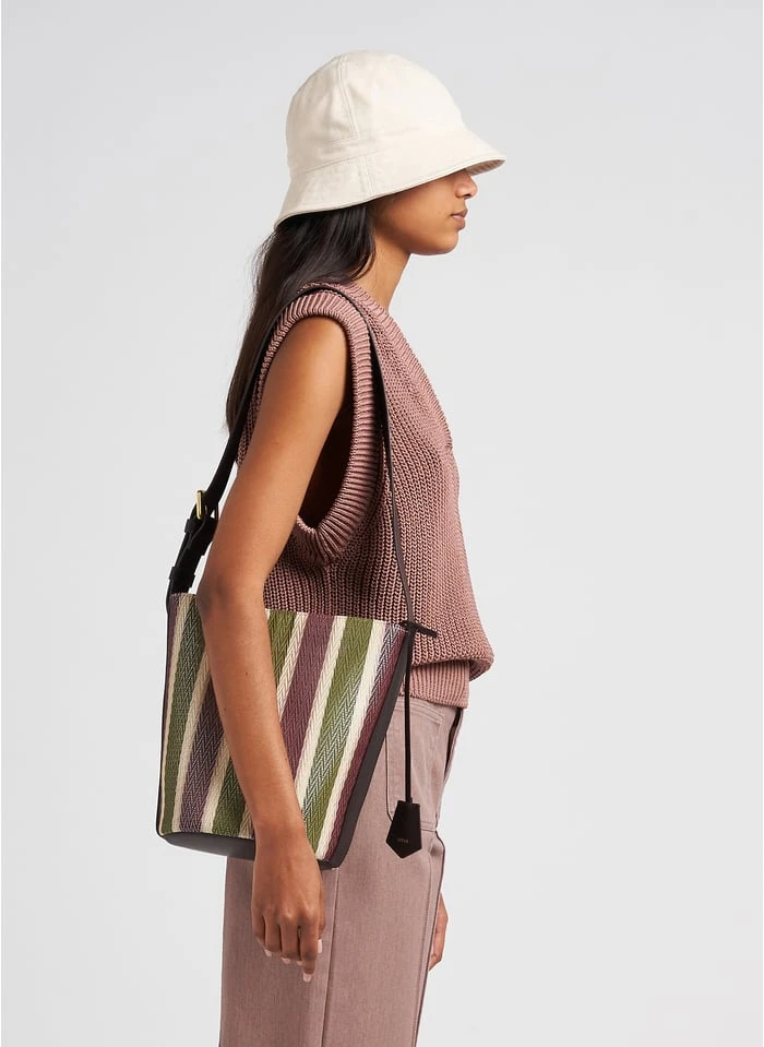 Soeur SAUL MINI - Sac Seau En Cuir Et Toile à Rayures | Multicolore 2 Soeur SAUL MINI - Sac Seau En Cuir Et Toile à Rayures | Multicolore – Image 2