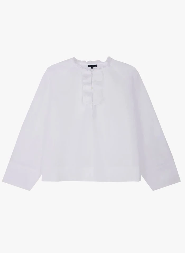 Soeur THEMA - Blouse Col Mao à Volants En Coton | Blanc 3 Soeur THEMA - Blouse Col Mao à Volants En Coton | Blanc – Image 3