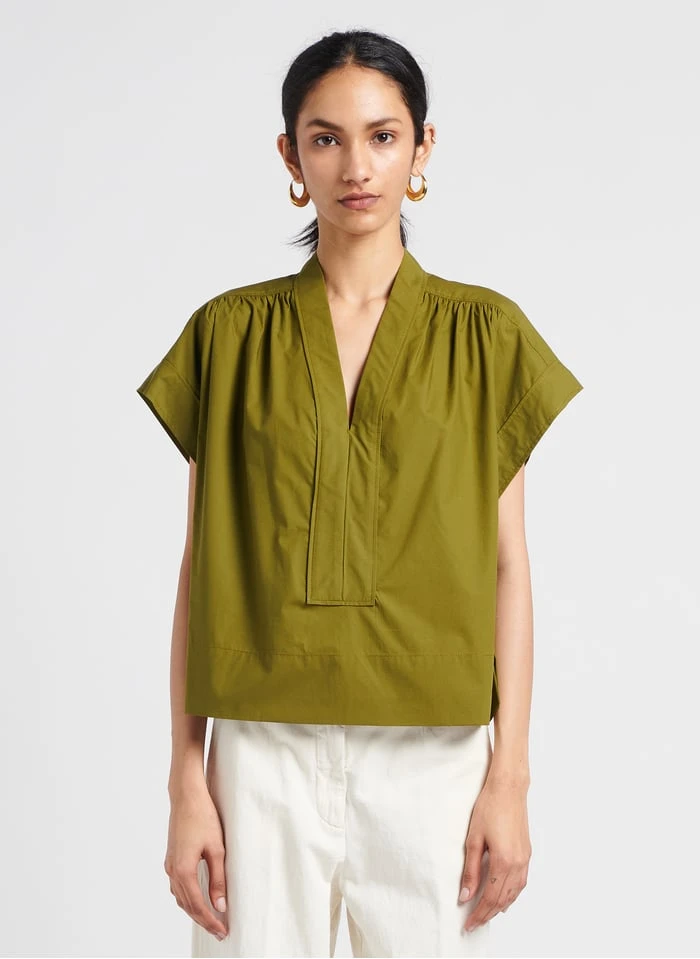 Soeur MADAGASCAR - Blouse Col V En Popeline De Coton | Vert 1 Soeur MADAGASCAR - Blouse Col V En Popeline De Coton | Vert