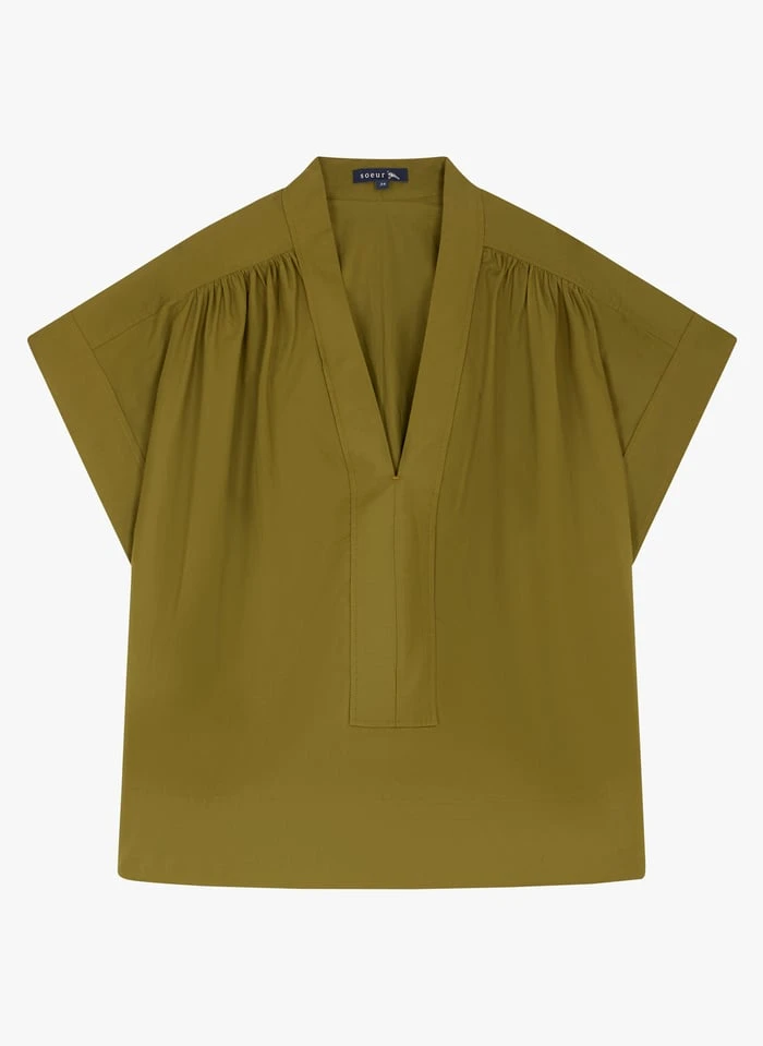 Soeur MADAGASCAR - Blouse Col V En Popeline De Coton | Vert 3 Soeur MADAGASCAR - Blouse Col V En Popeline De Coton | Vert – Image 3