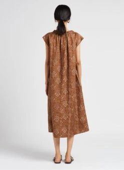 Soeur TAMARIS - Robe Midi Col Tunisien Imprimée En Lin | Marron -Soeur 4123517