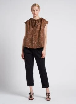 Soeur TANGER - Blouse Col Rond En Lin Flammé | Marron -Soeur 4151279