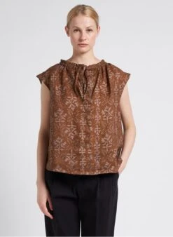 Soeur TANGER - Blouse Col Rond En Lin Flammé | Marron