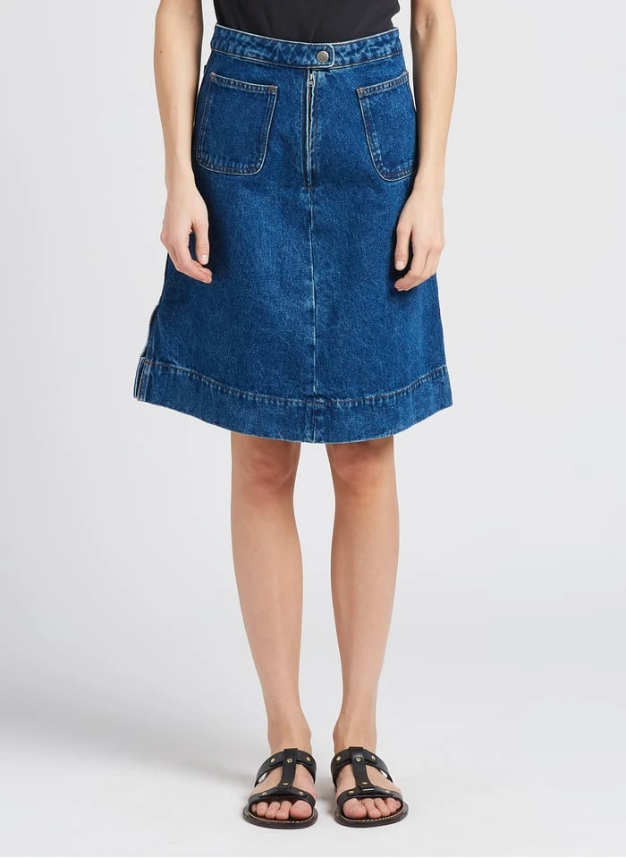 Soeur MINORQUE - Jupe Midi évasée En Coton Denim | Jean Délavé 1 Soeur MINORQUE - Jupe Midi évasée En Coton Denim | Jean Délavé