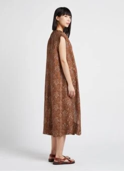 Soeur TAMARIS - Robe Midi Col Tunisien Imprimée En Lin | Marron -Soeur 4156268