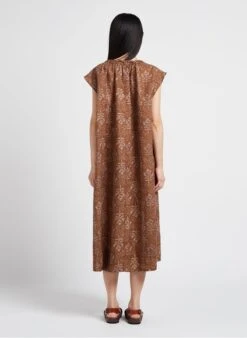 Soeur TAMARIS - Robe Midi Col Tunisien Imprimée En Lin | Marron -Soeur 4156270